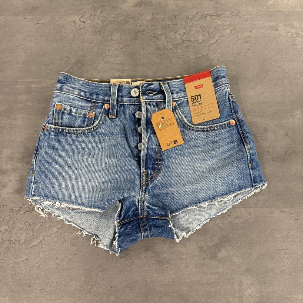 Levis 501 Jean Shorts 24 Micro Blue High Rise Raw Hem NEW $70 Western Cowgirl